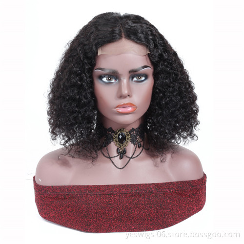 8 Inch 4*4 Swiss Lace Front Closure Human Hair Short Curly Bob Wigs Peruvian Wholesale Virgin Human Hair Wig With Kinky Curls